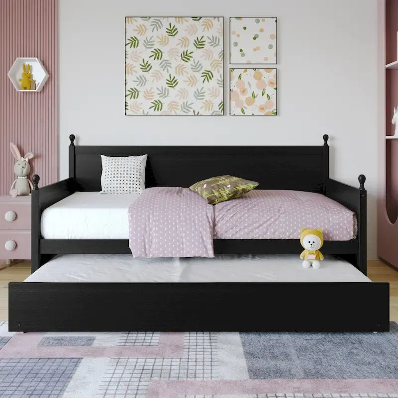 Lit de jour double en bois de style moderne du milieu du siècle avec lit gigogne CraftPorch