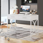 Bureau d'ordinateur moderne avec 2 tiroirs, blanc et or, table de maquillage
