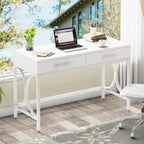 Bureau d'ordinateur moderne avec 2 tiroirs, blanc et or, table de maquillage