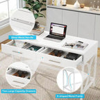 Bureau d'ordinateur moderne avec 2 tiroirs, blanc et or, table de maquillage