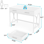 Bureau d'ordinateur moderne avec 2 tiroirs, blanc et or, table de maquillage