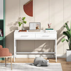 Bureau d'ordinateur moderne avec 2 tiroirs, blanc et or, table de maquillage