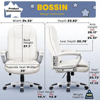 Fauteuil de bureau Bossin pour grandes tailles, dossier haut, fauteuil de direction ergonomique réglable en cuir, capacité 181 kg (400 lbs)
