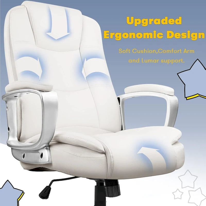 Fauteuil de bureau Bossin pour grandes tailles, dossier haut, fauteuil de direction ergonomique réglable en cuir, capacité 181 kg (400 lbs)