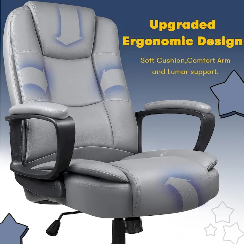 Fauteuil de bureau Bossin pour grandes tailles, dossier haut, fauteuil de direction ergonomique réglable en cuir, capacité 181 kg (400 lbs)