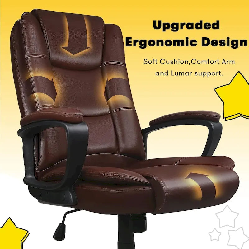 Fauteuil de bureau Bossin pour grandes tailles, dossier haut, fauteuil de direction ergonomique réglable en cuir, capacité 181 kg (400 lbs)
