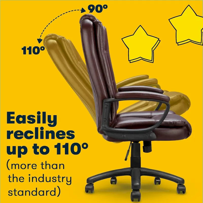 Fauteuil de bureau Bossin pour grandes tailles, dossier haut, fauteuil de direction ergonomique réglable en cuir, capacité 181 kg (400 lbs)