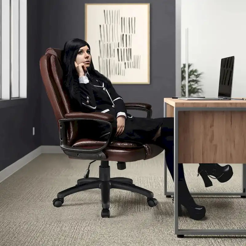 Fauteuil de bureau Bossin pour grandes tailles, dossier haut, fauteuil de direction ergonomique réglable en cuir, capacité 181 kg (400 lbs)