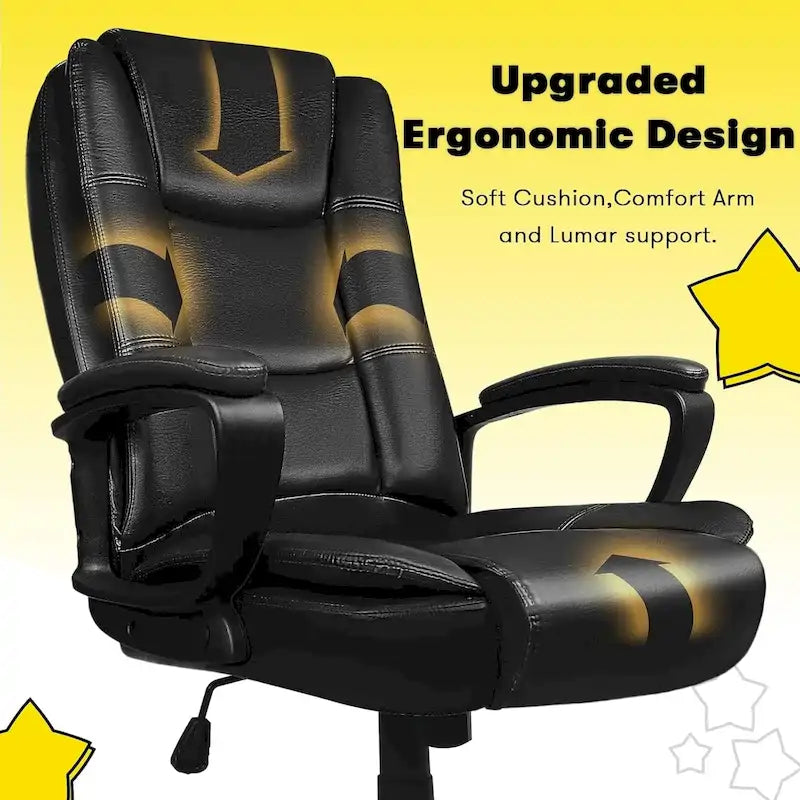 Fauteuil de bureau Bossin pour grandes tailles, dossier haut, fauteuil de direction ergonomique réglable en cuir, capacité 181 kg (400 lbs)