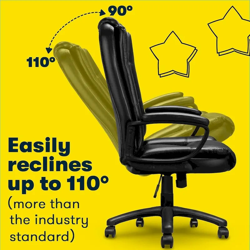Fauteuil de bureau Bossin pour grandes tailles, dossier haut, fauteuil de direction ergonomique réglable en cuir, capacité 181 kg (400 lbs)