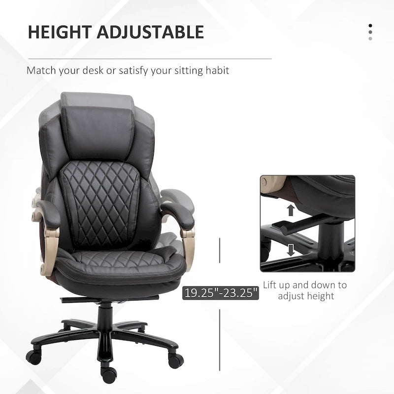 Fauteuil de bureau Vinsetto robuste, capacité de 159 kg, revêtement en maille et similicuir, ergonomique à bascule, hauteur réglable et roulettes