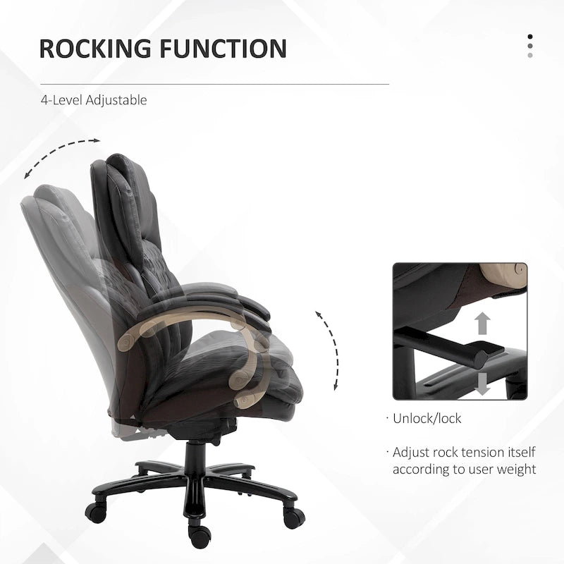 Fauteuil de bureau Vinsetto robuste, capacité de 159 kg, revêtement en maille et similicuir, ergonomique à bascule, hauteur réglable et roulettes