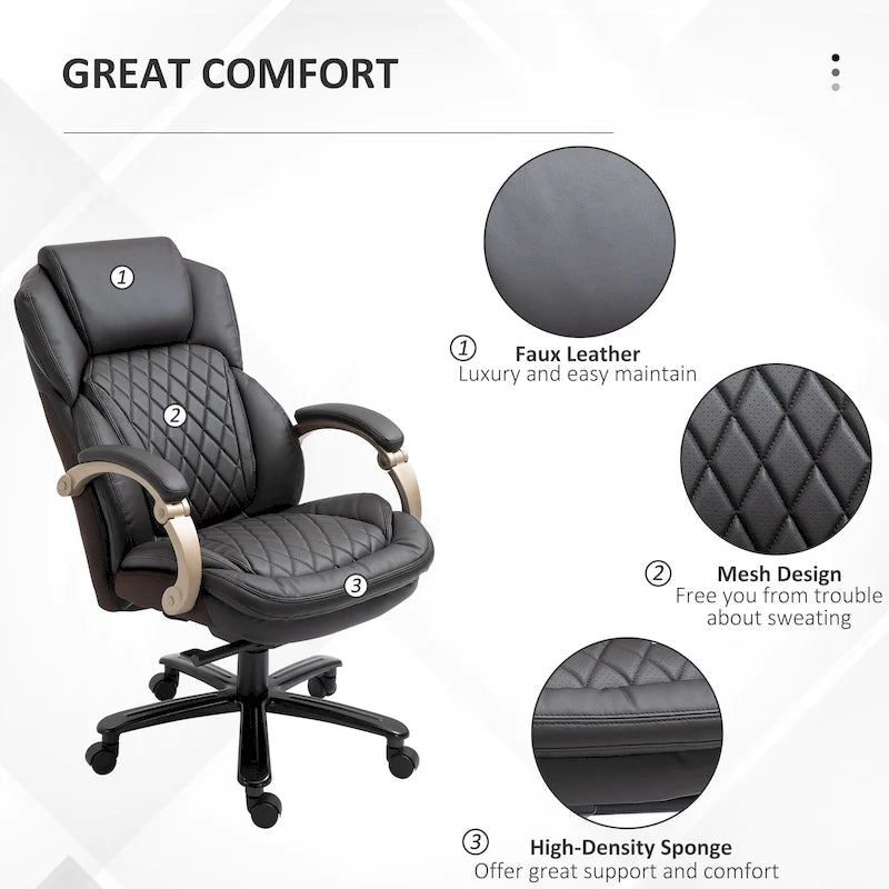 Fauteuil de bureau Vinsetto robuste, capacité de 159 kg, revêtement en maille et similicuir, ergonomique à bascule, hauteur réglable et roulettes