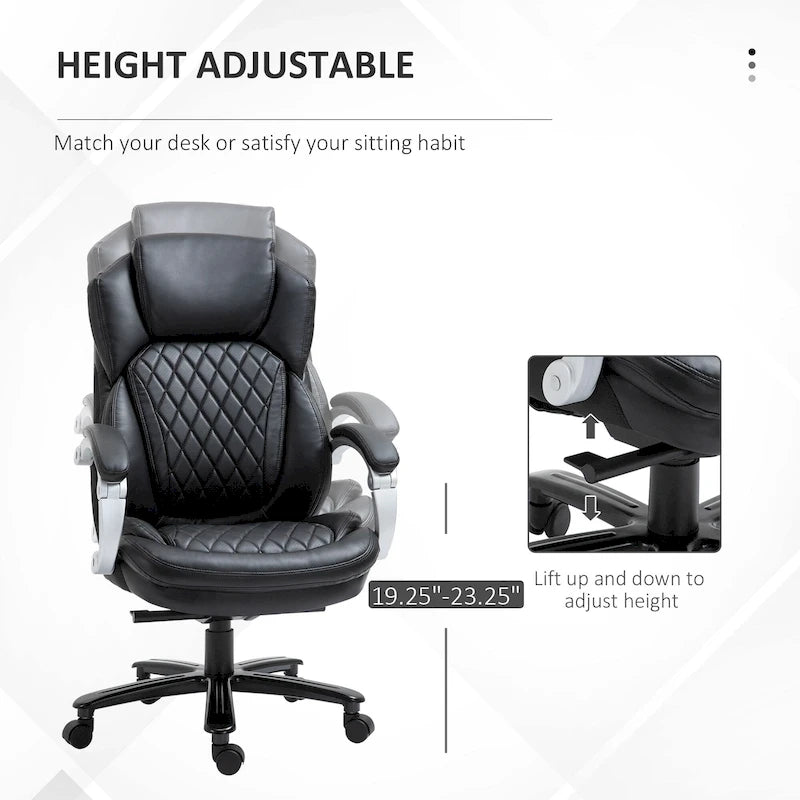 Fauteuil de bureau Vinsetto robuste, capacité de 159 kg, revêtement en maille et similicuir, ergonomique à bascule, hauteur réglable et roulettes