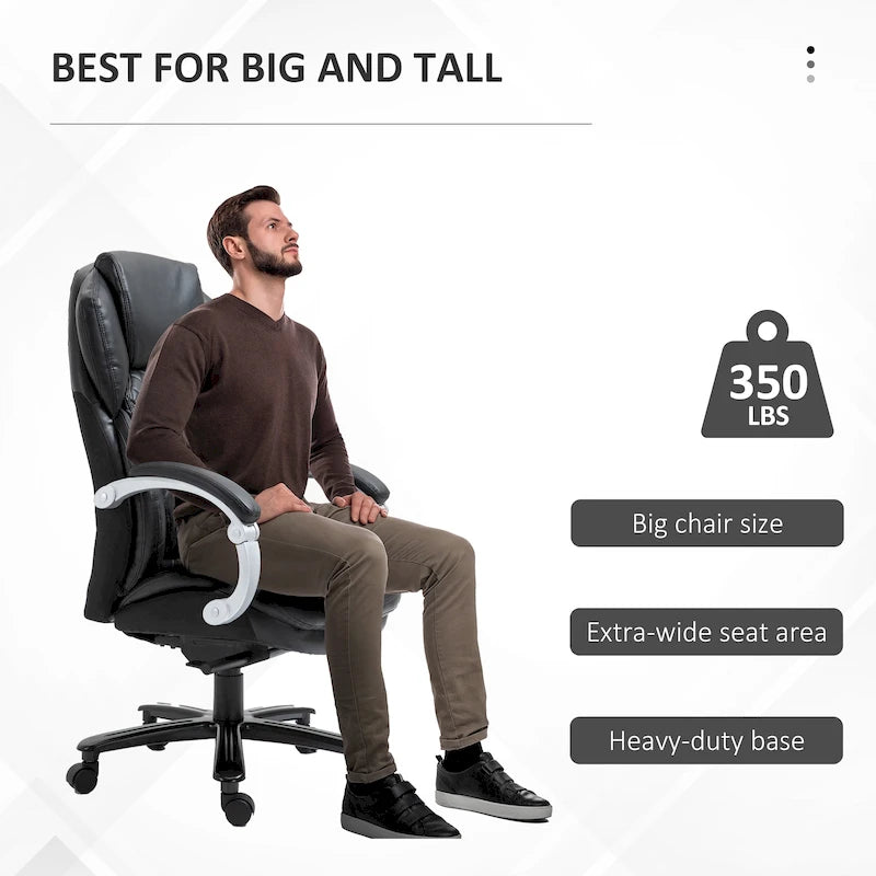 Fauteuil de bureau Vinsetto robuste, capacité de 159 kg, revêtement en maille et similicuir, ergonomique à bascule, hauteur réglable et roulettes