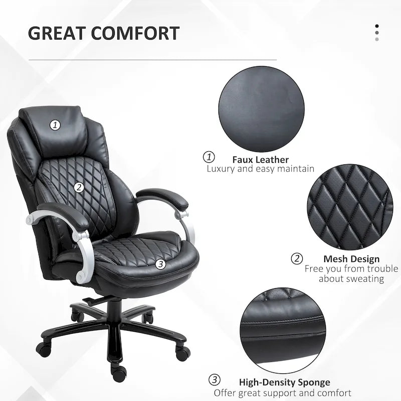 Fauteuil de bureau Vinsetto robuste, capacité de 159 kg, revêtement en maille et similicuir, ergonomique à bascule, hauteur réglable et roulettes