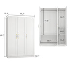 Armoire-penderie avec étagères, tringle à vêtements, portes et rangements.