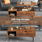 Tables basses relevables pour salon, petites tables de salle à manger en bois avec étagère de rangement et compartiment caché