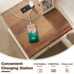 Table de chevet vintage en bois avec station de recharge, table d'appoint, table de chevet