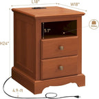Table de chevet vintage en bois avec station de recharge, table d'appoint, table de chevet