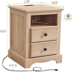 Table de chevet vintage en bois avec station de recharge, table d'appoint, table de chevet