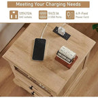 Table de chevet vintage en bois avec station de recharge, table d'appoint, table de chevet