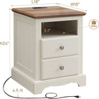 Table de chevet vintage en bois avec station de recharge, table d'appoint, table de chevet