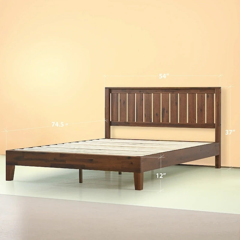 Lit plateforme Priage by Zinus en bois massif couleur expresso antique