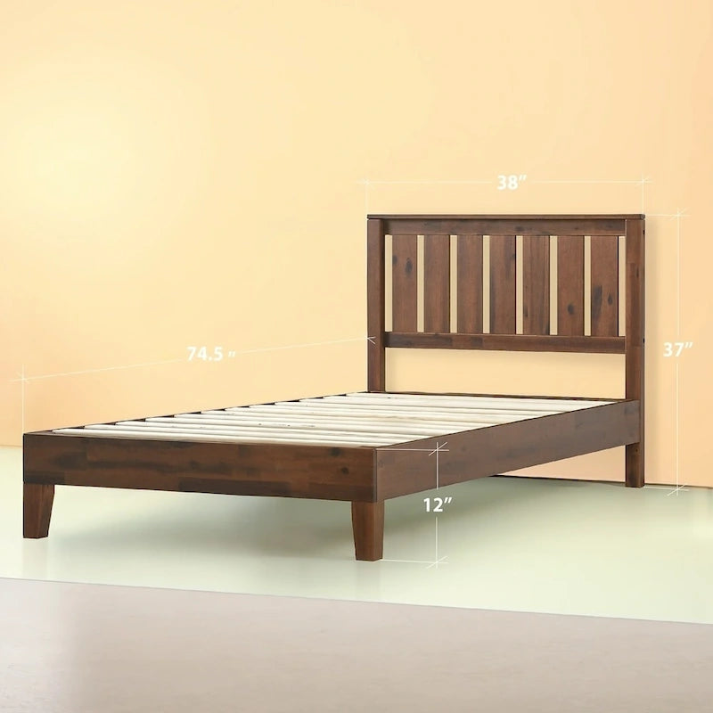 Lit plateforme Priage by Zinus en bois massif couleur expresso antique