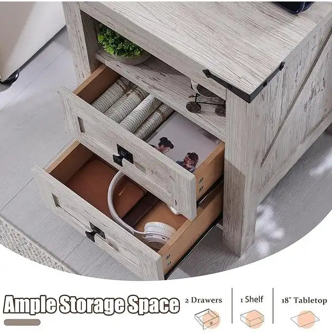 Table de chevet de style campagnard avec station de recharge, table d'appoint, table de chevet