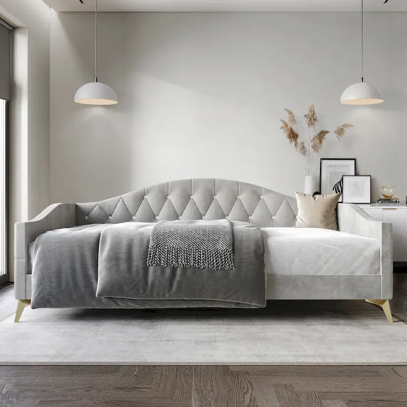 CraftPorch Elegant Crystal Button-Tufted Twin Size Upholstered Daybed