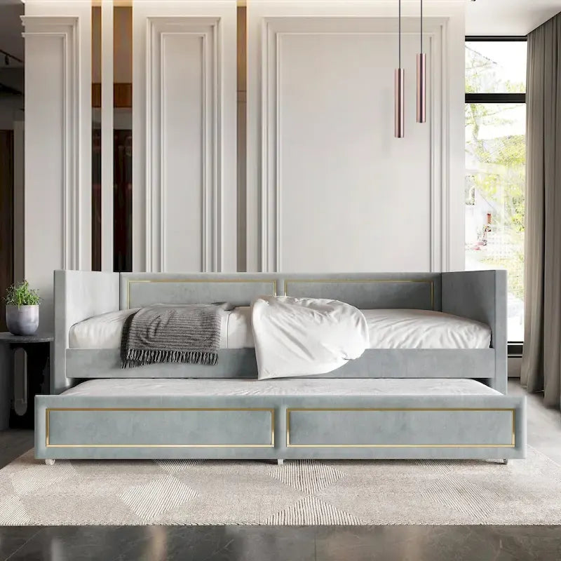Lit de jour CraftPorch Deluxe en velours, format simple, avec lit gigogne