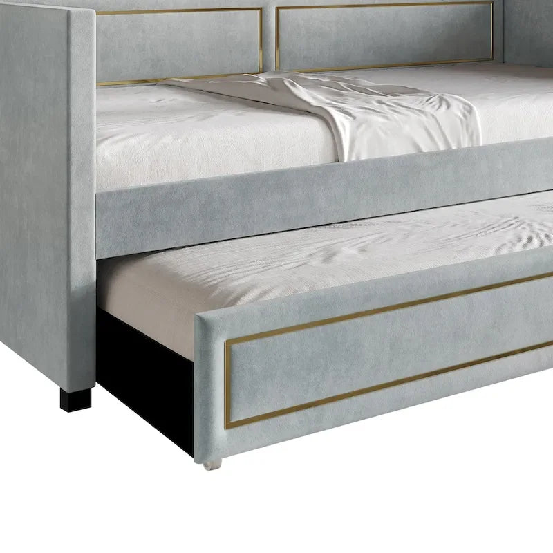 Lit de jour CraftPorch Deluxe en velours, format simple, avec lit gigogne