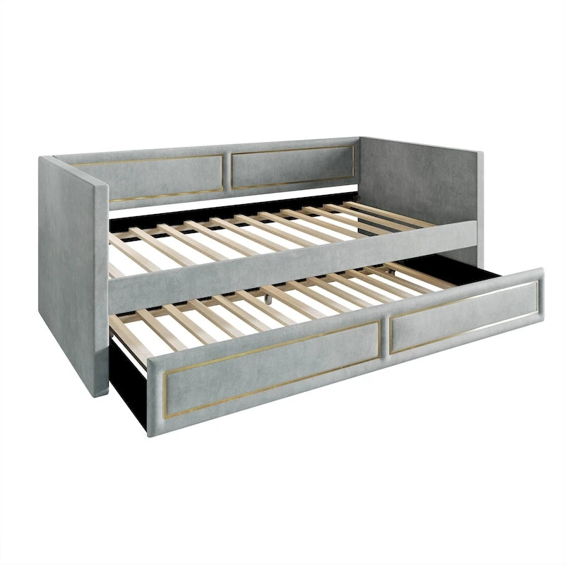 Lit de jour CraftPorch Deluxe en velours, format simple, avec lit gigogne