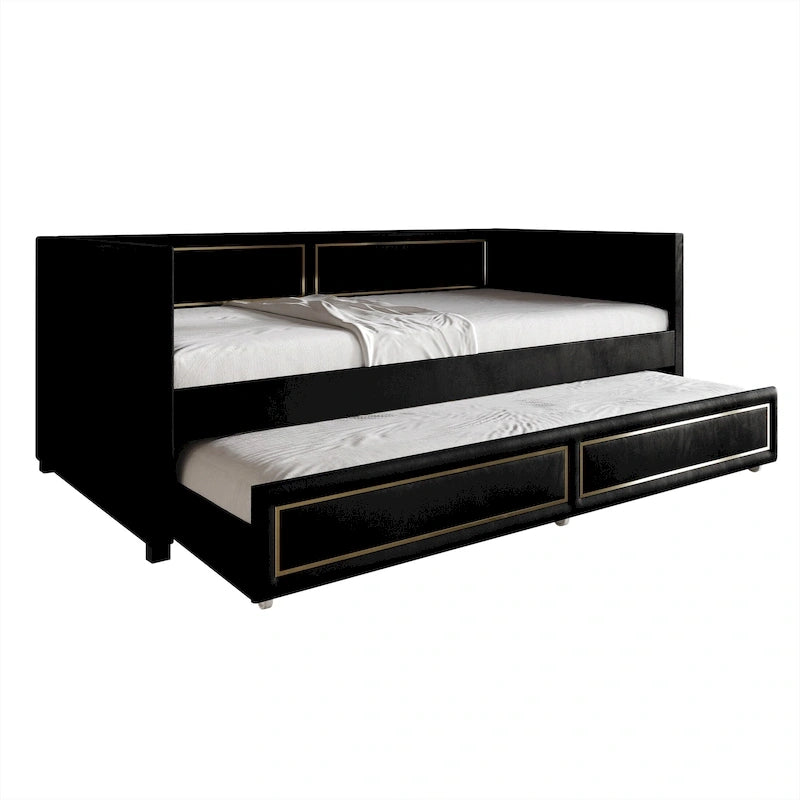 Lit de jour CraftPorch Deluxe en velours, format simple, avec lit gigogne