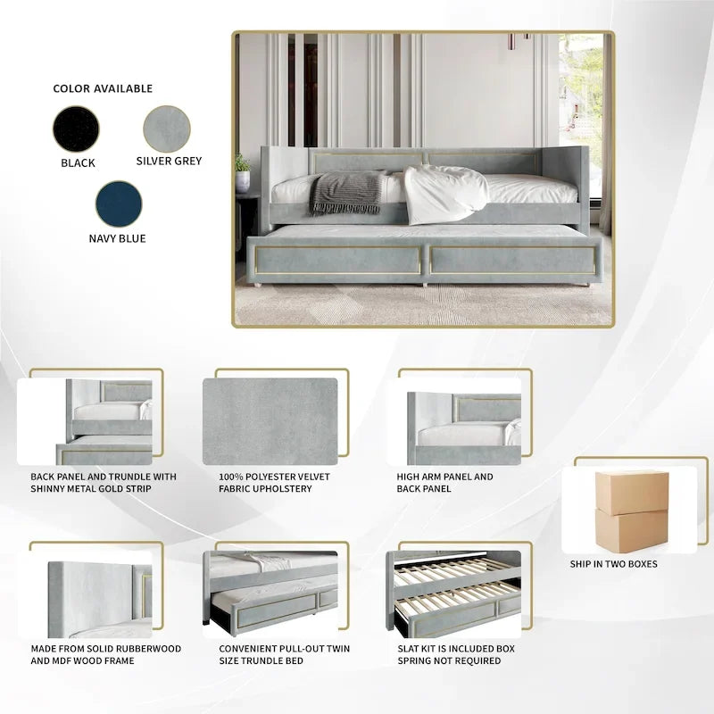 Lit de jour CraftPorch Deluxe en velours, format simple, avec lit gigogne