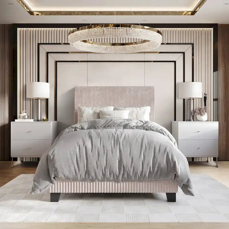 CraftPorch Corduroy Elegant and Chic Velvet Upholstered Bed
