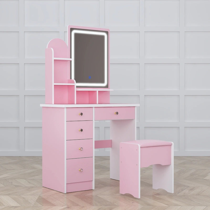 Ensemble coiffeuse avec lumière LED, miroir et tabouret