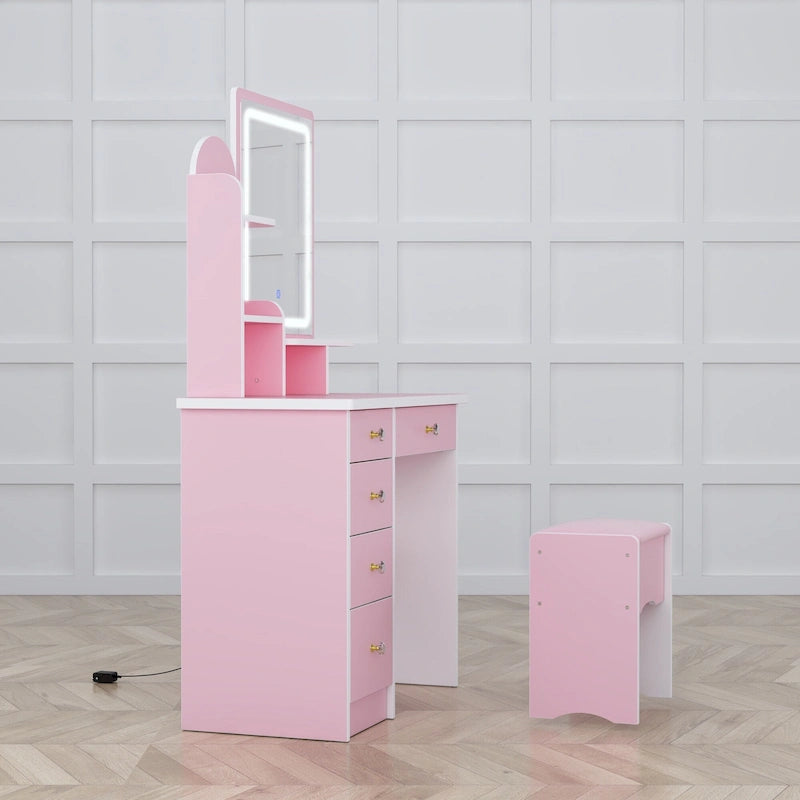 Ensemble coiffeuse avec lumière LED, miroir et tabouret
