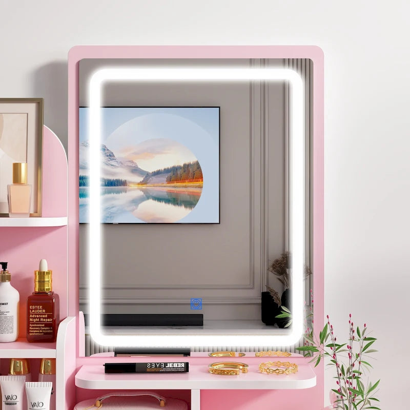 Ensemble coiffeuse avec lumière LED, miroir et tabouret