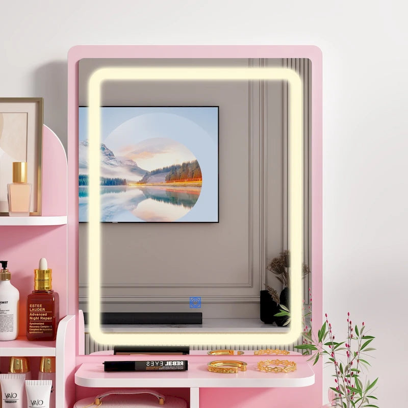 Ensemble coiffeuse avec lumière LED, miroir et tabouret