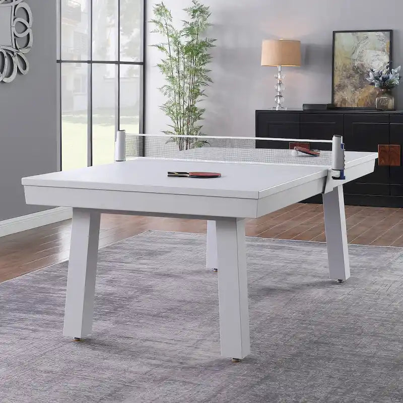 Ensemble table de billard Laguna pour intérieur/extérieur, 2,13 m (7 pi), en ardoise, avec 2 bancs et accessoires, finition blanche.