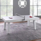 Ensemble table de billard Laguna pour intérieur/extérieur, 2,13 m (7 pi), en ardoise, avec 2 bancs et accessoires, finition blanche.