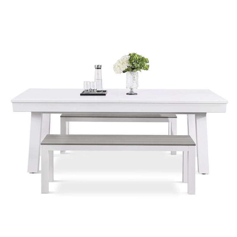 Ensemble table de billard Laguna pour intérieur/extérieur, 2,13 m (7 pi), en ardoise, avec 2 bancs et accessoires, finition blanche.