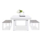 Ensemble table de billard Laguna pour intérieur/extérieur, 2,13 m (7 pi), en ardoise, avec 2 bancs et accessoires, finition blanche.