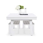 Ensemble table de billard Laguna pour intérieur/extérieur, 2,13 m (7 pi), en ardoise, avec 2 bancs et accessoires, finition blanche.
