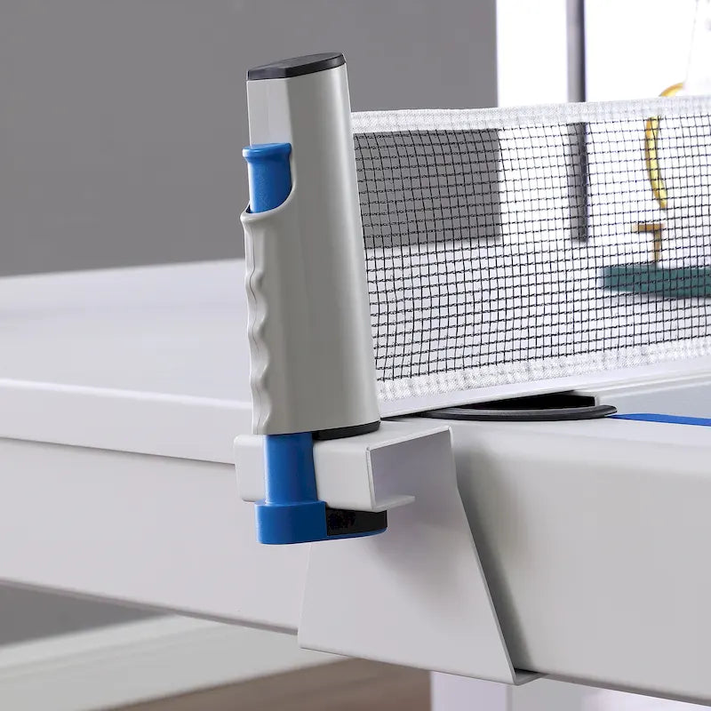Ensemble table de billard Laguna pour intérieur/extérieur, 2,13 m (7 pi), en ardoise, avec 2 bancs et accessoires, finition blanche.