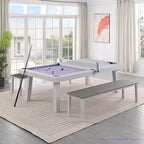 Ensemble table de billard Laguna pour intérieur/extérieur, 2,13 m (7 pi), en ardoise, avec 2 bancs et accessoires, finition blanche.