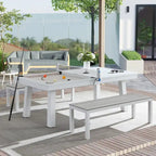 Ensemble table de billard Laguna pour intérieur/extérieur, 2,13 m (7 pi), en ardoise, avec 2 bancs et accessoires, finition blanche.