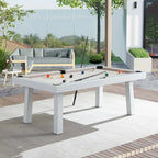 Ensemble table de billard Laguna pour intérieur/extérieur, 2,13 m (7 pi), en ardoise, avec 2 bancs et accessoires, finition blanche.